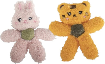 Gavpepy Cat Toys with Catnip Kitten Chew Bite Supplies Boredom Relief Fluffy Kitty Teeth Cleaning Chewing Cat Lovers Interactive Plush Gift (Rabbit&Tiger)