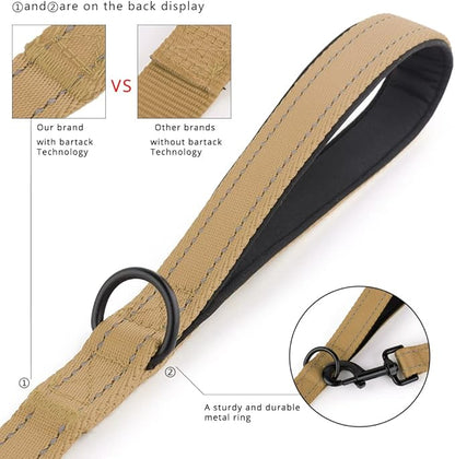 Plutus Pet Double Handle Dog Leash 4ft, Heavy Duty, Reflective Dual Handle Dog Leash for Safety Training, for Medium Large Dogs,2 Handle Leads(Brown)