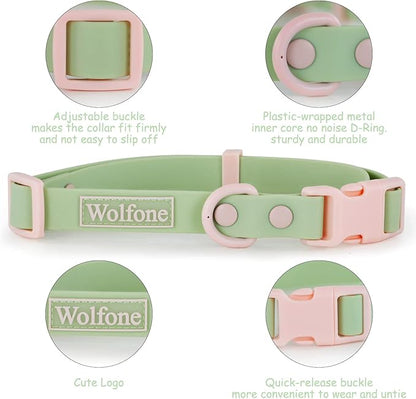 Wolfone Waterproof Dog Collar with Quick Release Buckle， Cute Adjustable Collar for Dogs Comfort Sturdy Durable Odor Proof Easy Care（Mint Green 28-36cm）