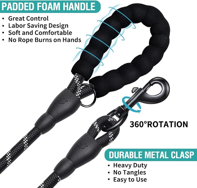 COOYOO Dog Leash 6 FT Heavy Duty - Comfortable Padded Handle - 1/2 inch Reflective Dog Leash for Medium Large Dogs with Poo Bag Dispenser