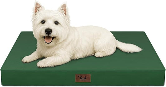 Tail Stories Outdoor Dog Bed for Small Dogs & Cats, Waterproof Dog Crate Mat Orthopedic Egg Crate Foam with Washable Removable Oxford Cover, Dark Green