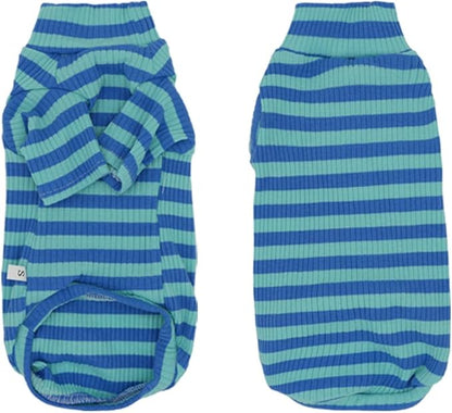 Snixfever Striped Waffle Knit Shirt for Sphynx Cat, 2-Leg Long Sleeve Lightweight Outfit for Hairless Cats, Soft All-Season Pet Clothes (Blue, Small (2.5-3.5lbs))