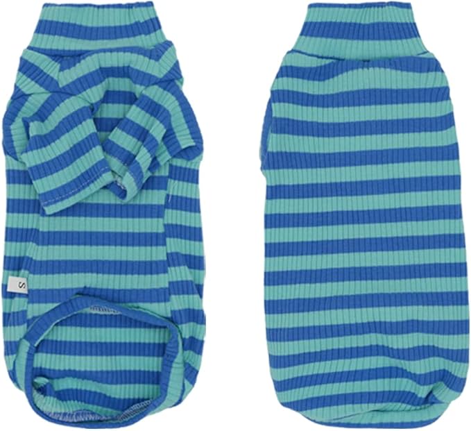Snixfever Striped Waffle Knit Shirt for Sphynx Cat, 2-Leg Long Sleeve Lightweight Outfit for Hairless Cats, Soft All-Season Pet Clothes (Blue, XXX-Large (12-15 lbs))