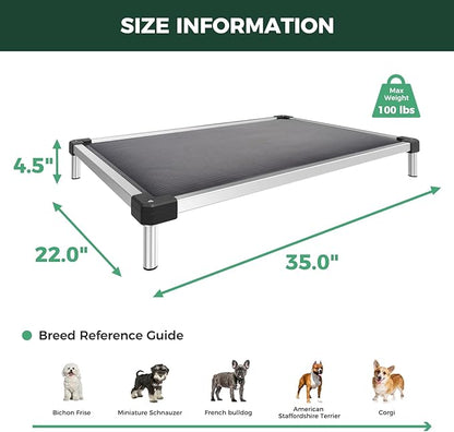 FXW TitanNest Chew-Proof Elevated Dog Bed, Raised Cot for Indoor/Outdoor/Camping Use, Durable & Washable Padded Pet Bed for Small Dogs, 35.0" L x 22.0" W x 4.5" H, Gray