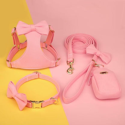 Beirui Adorable Small Dog Harness Collar and Leash Set,Cute Puppy Harness Set with 3 Bows for Small Dogs,Shih Tzu,Dachshund,Adjustable Step-in Vest for Daily Walking,Parties&Holiday Outfits(Pink,S)