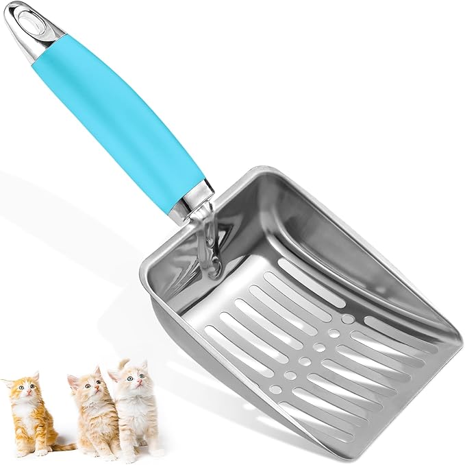 Apidgrowth Cat Litter Scoop - Stainless Steel Metal Cat Litter Scoop-Sturdy Mesh Scooper - Mesh Shovel-Easy to Clean - Suitable for Cat Litter Box -Blue-Christmas
