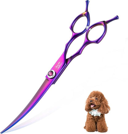 JASON 7.5" Dog Grooming Scisssors - Professional Curved Shears for Dogs, Japanese 440C Stainless Steel Dog Cutting Scissors with Diamond Adjustable Screw Christmas Gift