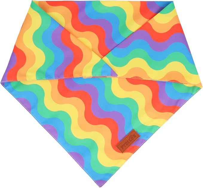 PTDECOR Rainbow Dog Bandanas Pride Day Dog Scarf Reversible Triangle LGBT+ Rainbow Bandanas for Small Dogs Pets (Pride, Small)