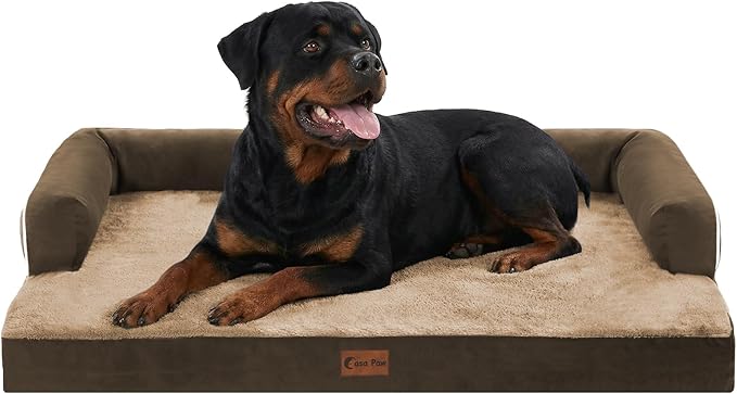 Casa Paw Orthopedic Dog Beds for Extra Large Dogs, Waterproof Egg Crate Foam XL Dog Bed with Sides 48x30Inch, Big Dogs Couch Beds with Removable Washable Cover and Nonskid Bottom, Brown