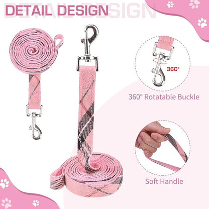 KOOLTAIL Dog Harness for Small Medium Dogs ,Dog Harness and Leash Set, Step in No Pull Soft Mesh Padded Adjustable and Reflective Pet Vest Harness Puppy, Plaid Extra Harness for XS S Dogs, Pink S