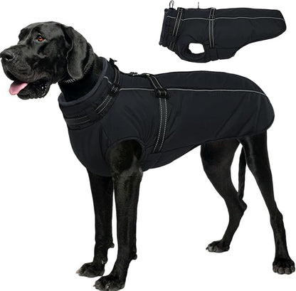 Lelepet Dog Coat for Large Dogs Waterproof Dog Jacket with Harness Built in Reflective Fleece Jacket with Zip Cold Weather Coats for Dogs Outdoor, Cozy Thermal Pet Snowsuit, Weimaraner, Black, XXL