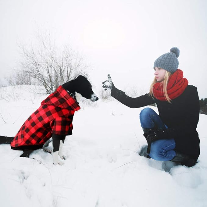 Red Plaid Dog Hoodie Sweater for Dogs Pet Clothes with Hat and Pocket（XL）