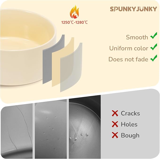SPUNKYJUNKY 13.5OZ Ceramic Dog and Cat Bowl, Modern Cute Weighted Food Water Bowl for Replacement Beige (2 Pack)