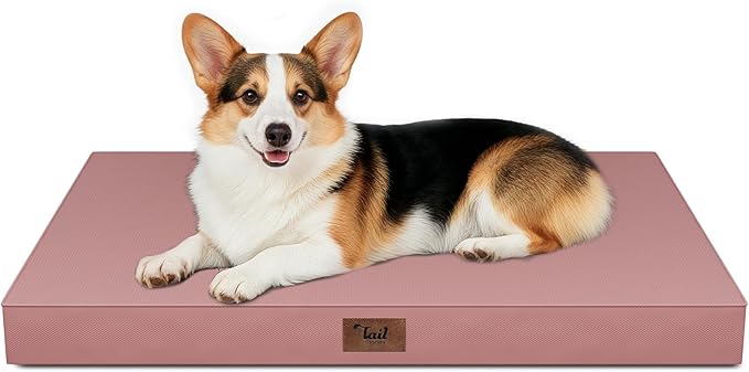 Tail Stories Outdoor Orthopedic Dog Bed, Waterproof Dog Bed for Large Dogs 36x27 Inch, Egg Crate Foam Pet Mat with Washable Removable Oxford Cooling Cover, Pink