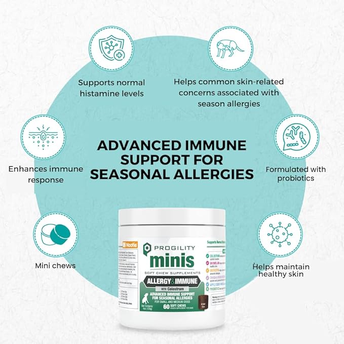 Nootie Progility Mini Allergy & Immune Supplement for Small to Medium Dogs – Advanced Immune Support for Everyday Wellness & Seasonal Allergies, Soft Chews (60 Count)