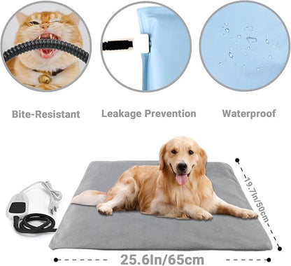 TinyWiz Pet Heating Pad for Dogs and Cats with Temperature Adjustable Timer, Indoor Outdoor Heated Bed with Overheating Protection and Warming Pad for Cat Dog House