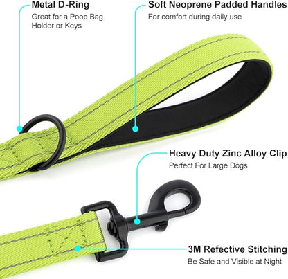 Heavy Duty Double Handle Dog Leash 6 ft Long for Total Control, Padded 2 Handle, Reflective Training Lead for Medium Large Dogs (Green, 6 FT)