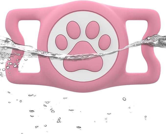 WhoseID IP68 Waterpoof Dog Airtag Holder, Stretchy Silicone Full Body Covered Apple Air Tag Holder for Dog Cat Collar Fit All Width Collar (Pink, 1 Pack)