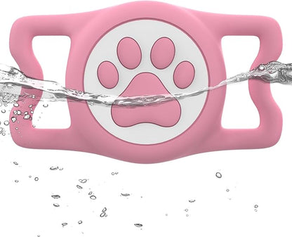 WhoseID IP68 Waterpoof Dog Airtag Holder, Stretchy Silicone Full Body Covered Apple Air Tag Holder for Dog Cat Collar Fit All Width Collar (Pink, 1 Pack)