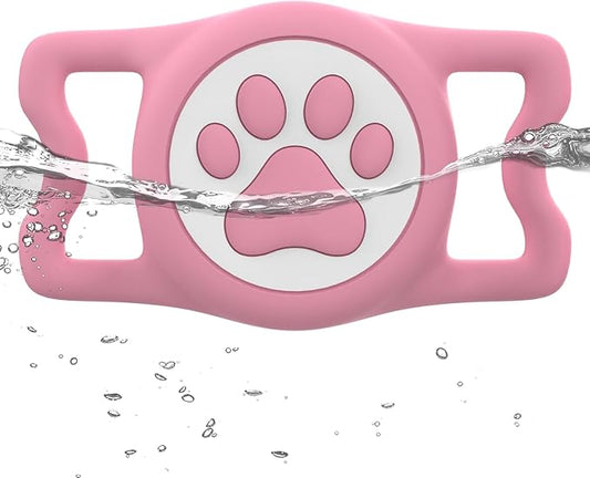 WhoseID IP68 Waterpoof Dog Airtag Holder, Stretchy Silicone Full Body Covered Apple Air Tag Holder for Dog Cat Collar Fit All Width Collar (Pink, 1 Pack)