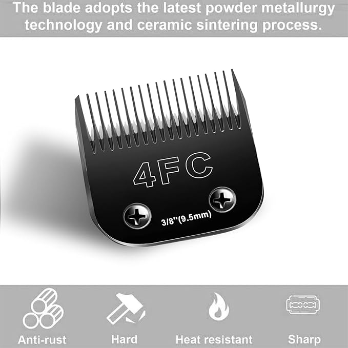 Audoc 4FC Blades Dog Grooming Blades Compatible with Andis/Oster A5/Wahl KM-10 Series Dog Clippers,Detachable Clipper Replacement Blade,Black(4FC/2PCS)
