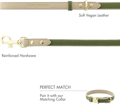 Nina Woof Rio Vegan Leather Dog Leash (4ft) Padded Luxury Lead for Dogs & Ideal Long Compatible with Dog Collars (Olive)