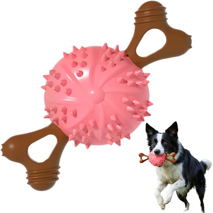 sidaeren Dog Toys,Hybrid Dog Chew Toy for Aggressive Chewers, 2-in-1 Durable Wood-Plastic Bone & TPR Spike Ball, Natural Wood Scent, Integrated Safe Design for 20-100 lbs Medium Large Breeds