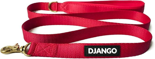 DJANGO Adventure Dog Leash – Strong, Comfortable, and Stylish Dog Leash with Solid Brass Hardware and Padded Handle - Designed for Outdoor Adventures and Everyday Use (Crimson Red)