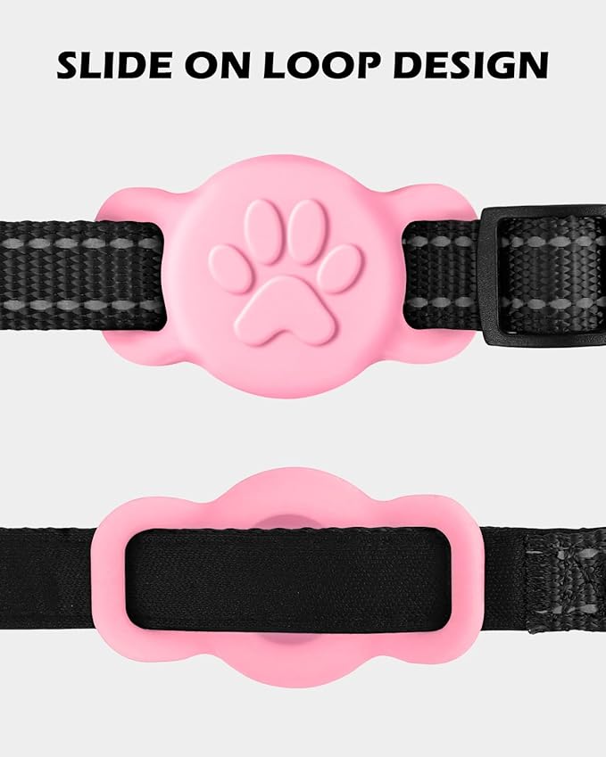 Dynmeow Dog Cat Collar Holder Compatible with Airtag, Anti-Lost Silcione Holder for 3/8 and 5/8 Inch Wide Collars, Pink, S(1 Pack)