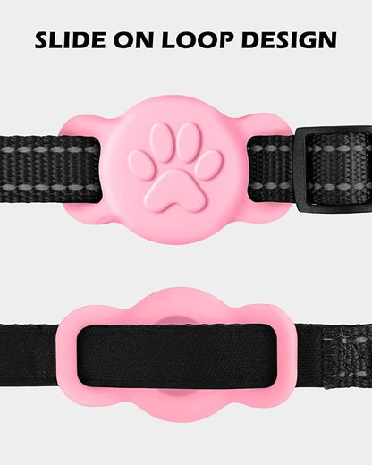 Dynmeow Dog Cat Collar Holder Compatible with Airtag, Anti-Lost Silcione Holder for 3/8 and 5/8 Inch Wide Collars, Pink, S(1 Pack)