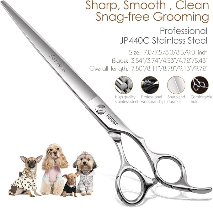 Professional Dog Grooming Scissors Straight 7.0'' Pet Grooming Shears for Cutting Dogs Thick Hair Small Medium Pet Cat (7.0 In, Straight)