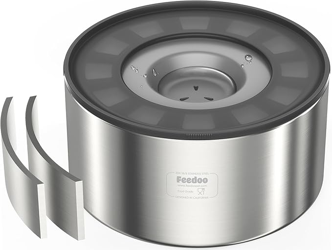 Feedoo 1Gallon No Spill Water Bowl for Dogs, Double-Wall Stainless Steel with Splash-Proof Paws Lid and Floating Disk, Non-Slip Base, Easy to Clean Slow Water Feeder for Large Medium Dogs