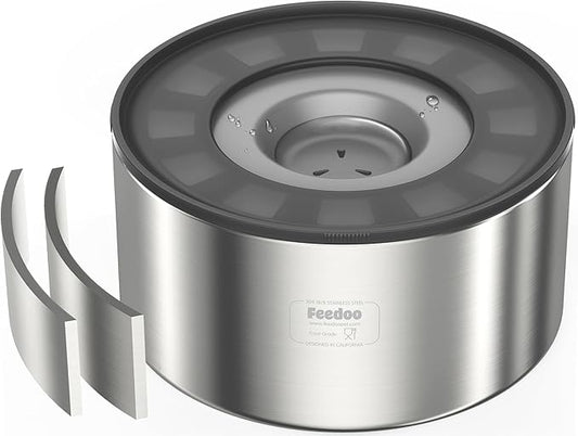 Feedoo 1Gallon No Spill Water Bowl for Dogs, Double-Wall Stainless Steel with Splash-Proof Paws Lid and Floating Disk, Non-Slip Base, Easy to Clean Slow Water Feeder for Large Medium Dogs