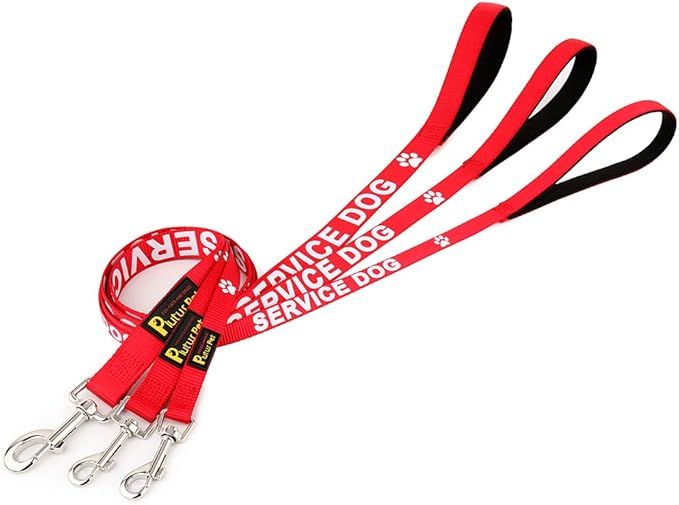 Plutus Pet Service Dog Leash with Soft Neoprene Padded Handle,Printed in Large Letters on Both Sides,4ft Long，Red，3/4" Wide for Medium Dogs