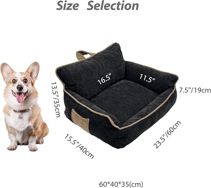 RAFASAFA Small Dog Bed, Washable Pet Bed with Removable Cover, with Sides, Carry Handle & Side Pockets .Plush Chenille Orthopedic Pet Bed Couch for Small Breed Dogs & Cats Calming