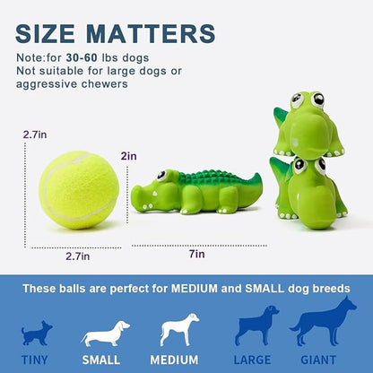 Pawdoer Squeaky Dog Toys for Medium Dogs, Soft Latex Squeaky Dog Ball, Cute Funny Squeak Crocodile Pet Toys