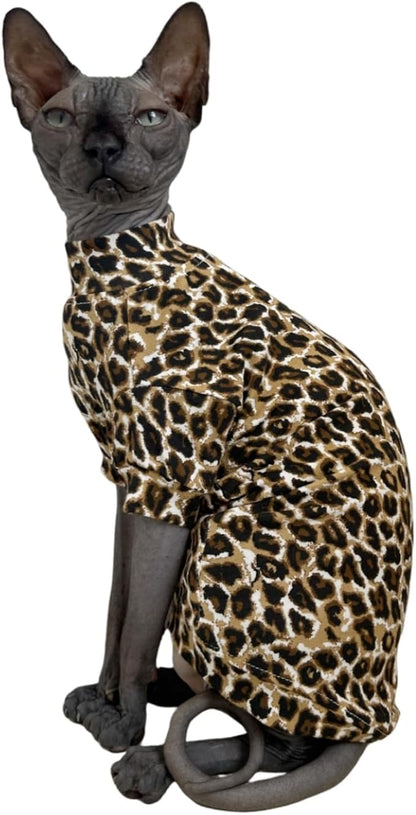 Limited Edition Sphynx Cat Cotton T-Shirts Hairless Cat Sweatshirt Pet Kitten Clothes Round Collar Kitten Shirts Vest Cats & Small Dogs Apparel (Jaguar, S (3.3-4.4 lbs))