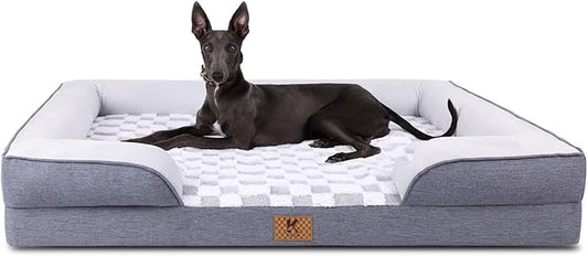 KSIIA Waterproof Dog Bed Orthopedic for Large Senior Dog Couch with Sides, Extra Thick Supportive Pet Bed Sofa with Soft Plush Cover and Non-Slip Bottom, 44 x 32 Inch, Grey