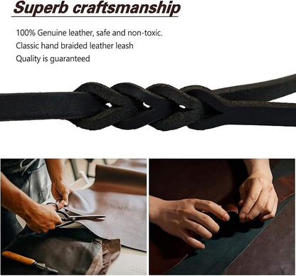 LWBMG Leather Dog Leash 4ft x 1/2 inch, Leather Dog Leash for Small Dogs, Strong Sturdy Genuine Leather Braided Dog Leash, Soft and Comfortable Leather Training Leash for Small Medium Dogs Black