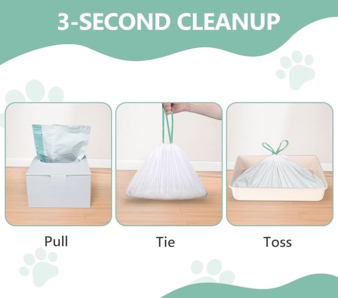 Zeling HTL 40 Count Jumbo Cat Litter Box Liners - 2 Mil Thick & Claw Resistant, 37"x18" Drawstring Bags for Deep Pans, Leakproof & Tear Proof Heavy Duty Liners