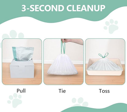 Zeling HTL 40 Count Jumbo Cat Litter Box Liners - 2 Mil Thick & Claw Resistant, 37"x18" Drawstring Bags for Deep Pans, Leakproof & Tear Proof Heavy Duty Liners