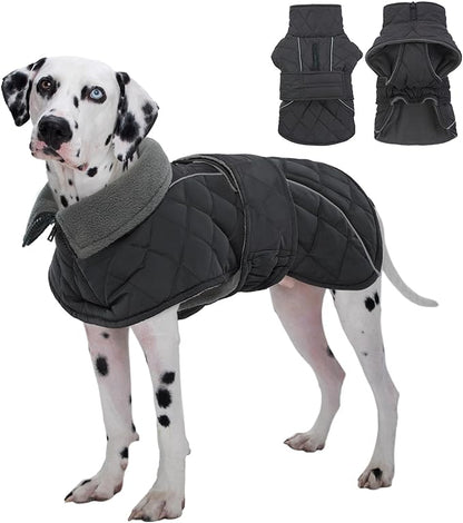 Kuoser Dog Coat, Super-Warm Dog Jacket Windproof Pet Cold Weather Coats for Extra Large Dogs, Fleece Lining Quilted Turtleneck Puppy Snowsuit Reflective Adjustable Doggie Winter Clothes, Grey, 3XL