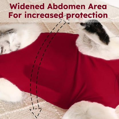 Hpetppy Cat Recovery Suit, Breathable Cat Surgery Recovery Suit Female, Kitten Onesie for After Surgery Spay Surgical Abdominal Wound Skin Diseases Cone of Shame Alternative (Red,S)
