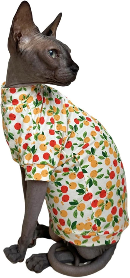 Limited Edition Sphynx Cat T-Shirts Elastic Hairless Cat Sweatshirt Pet Kitten Clothes Round Collar Kitten Shirts Vest Cats & Small Dogs Apparel (Kumquat, S (3.3-4.4 lbs))