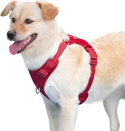 No Pull Dog Harness for Small Medium Large Dogs - Adjustable 2 Layer Mesh Dog Vest with Dual Clip, Escape Proof, Quick Release, Lightweight Breathable Mesh for Walking Hiking (Burgundy Red,L)