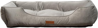 Modern Threads Luxury Dog Bed - Comfortable Tufted Velvet Cushion for Small to Large Dogs - Machine Washable - Durable & Cute Sleep Space for Pets - Pamper Your Pet with Cozy Beds - Light Grey