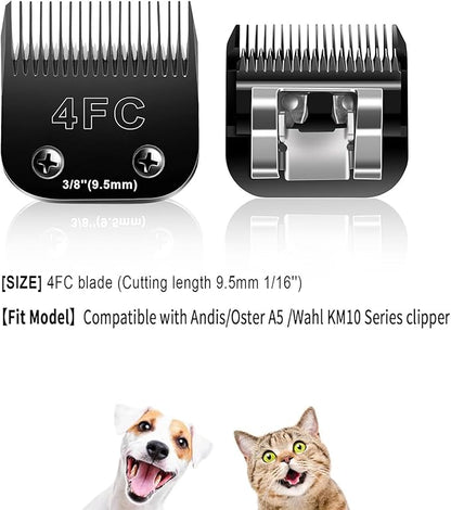 Audoc 4F Blades Dog Grooming Blades Compatible with Andis/Oster A5/Wahl KM-10 Series Dog Clippers,Detachable Clipper Replacement Blade,Black(4FC/3PCS)