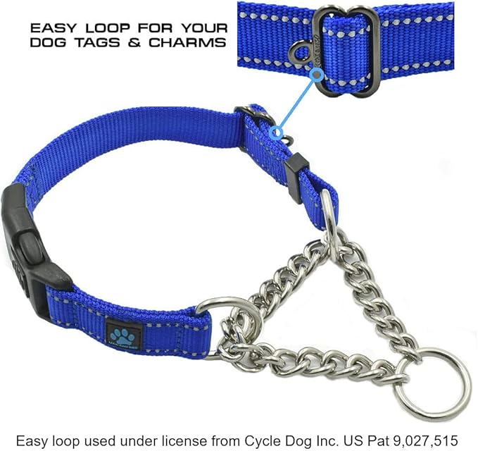 Max and Neo Stainless Steel Chain Martingale Collar - We Donate to a Dog Rescue for Every Collar Sold (Large, Blue)