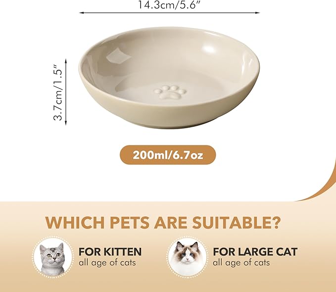 Havniva 5.7'' Ceramic Wide Whisker Friendly Cat Dishes, Set of 3 Ceramic Cat Bowls, Indoor Kitten Feeding Food& Water Dish to Prevent Whisker Fatigue(3 Pcs)