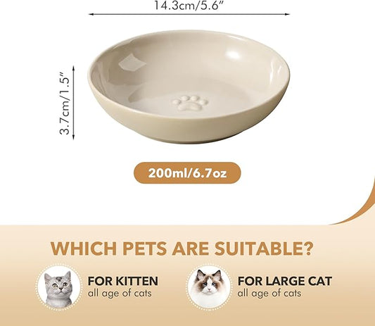 Havniva 5.7'' Ceramic Wide Whisker Friendly Cat Dishes, Set of 3 Ceramic Cat Bowls, Indoor Kitten Feeding Food& Water Dish to Prevent Whisker Fatigue(3 Pcs)